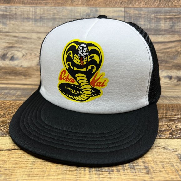 Unbranded Other - Cobra Kai Mens Trucker Hat Black Snapback Karate Dojo Flat Bill Adjustable Cap